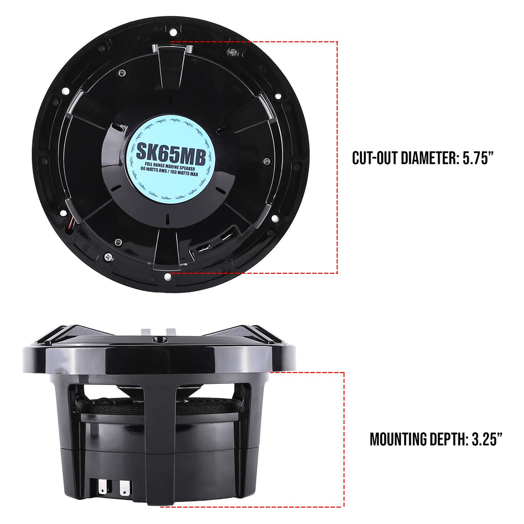 Skar Audio SK65MB-TWR 6.5" 2-Way Marine Full Range 320 Watt Coaxial Tower Speakers, Pair (Black)