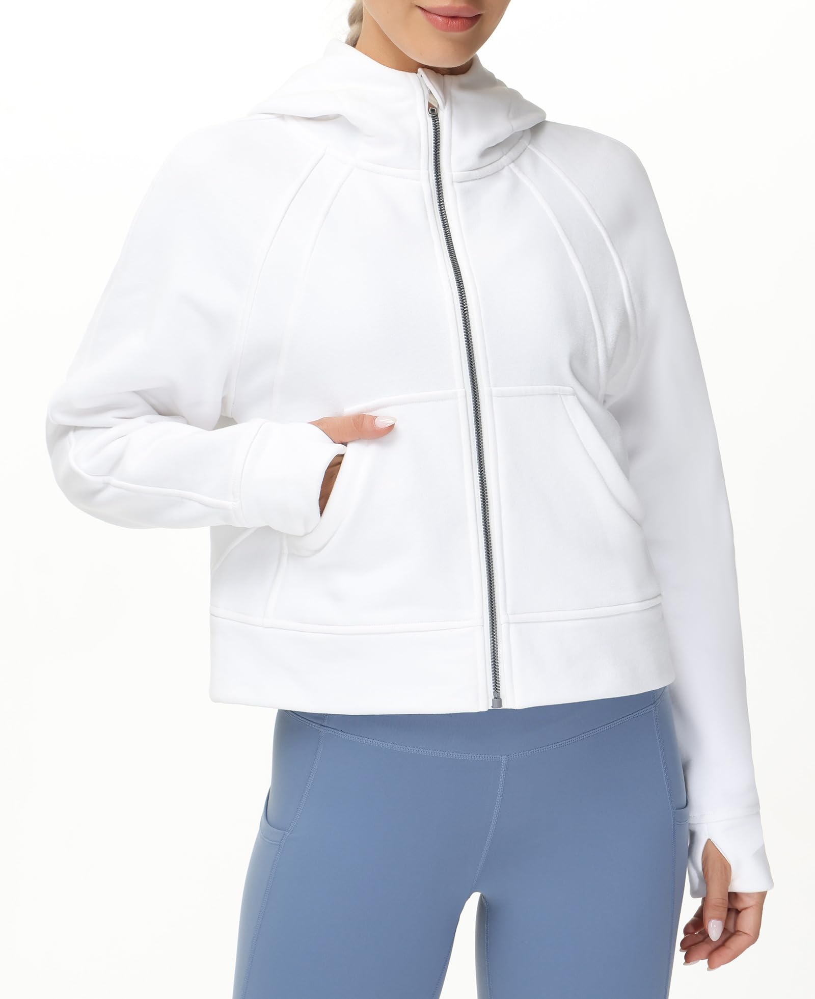 THE GYM PEOPLE Women's Full-Zip Up Hoodies Jacket Fleece Workout Crop Tops Sweatshirts with Pockets Thumb Hole