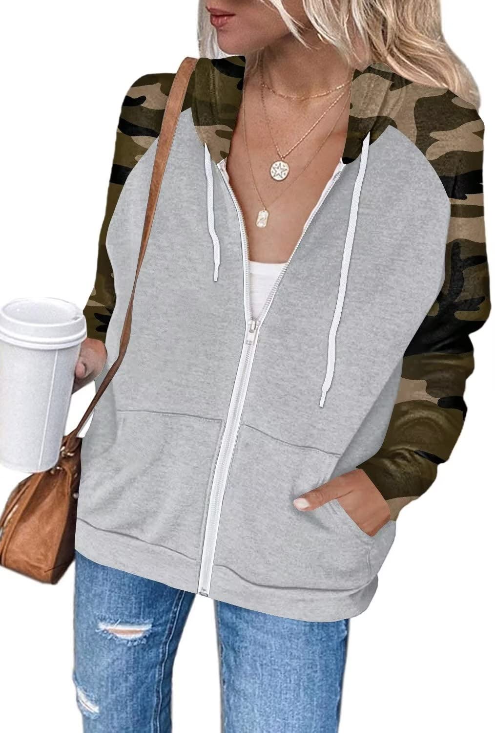 EZBELLE Women's Color Block Zip Up Hoodie Sweatshirt Casual Long Sleeve Jacket Sweater with Pockets