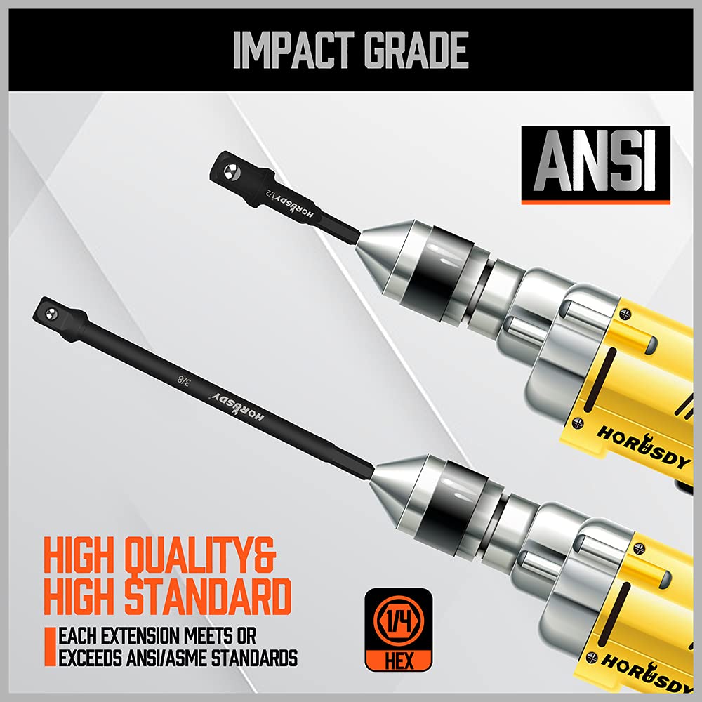 HORUSDY 6-Piece Impact Sockets Adapter Sets, 3-Inch and 6-Inch Hex Shank 1/4" 3/8" 1/2"