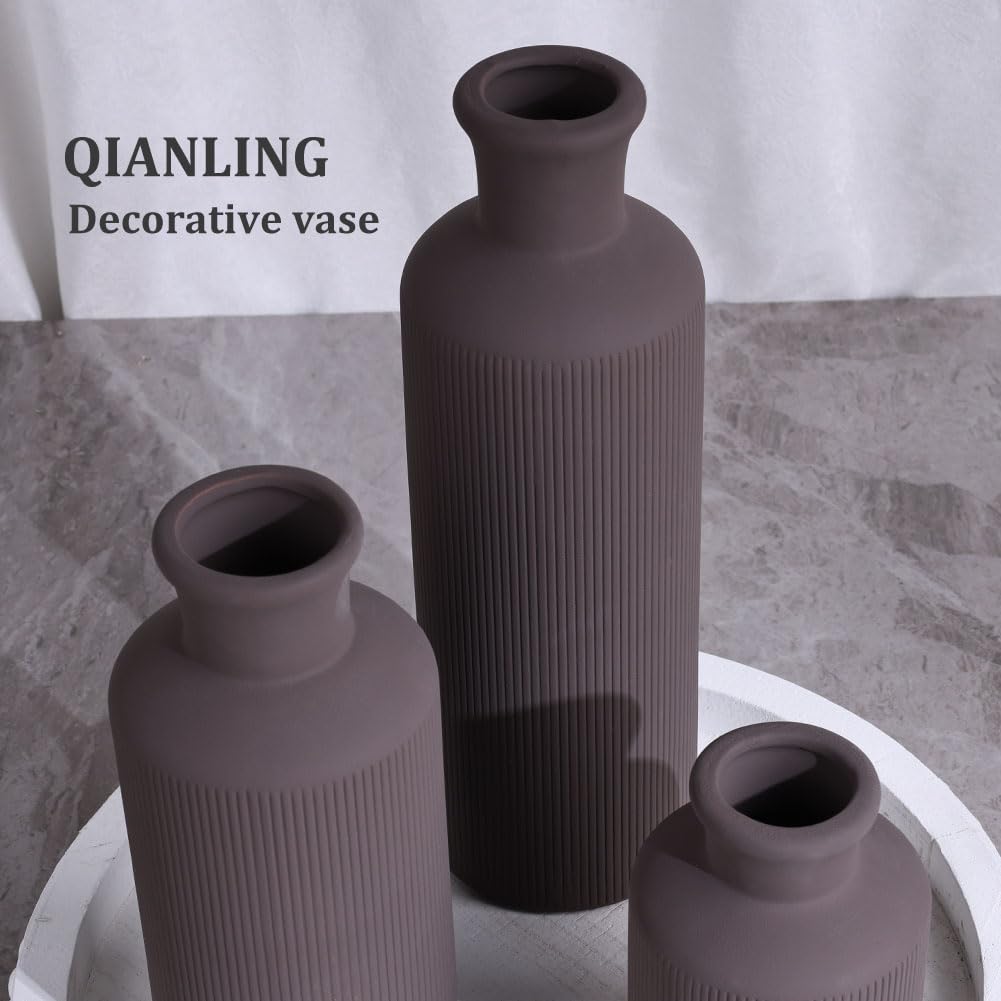 Ceramic Vase Set - 3 Ceramic Small Vases, Farmhouse Country Flower Vase Home Decor, Living Room Decoration, Table Decoration, Fireplace Decor, and Entrance Decorations Centerpieces