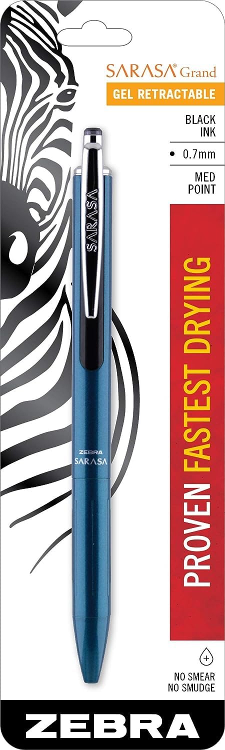 Zebra Pen, SARASA Grand Retractable Gel Pen, Solid Brass Barrel, Fast-Drying Black Ink, 0.7mm Point, Ideal for the Left-Handed, Eliminates Smudging, Gold Brass Barrel, 1-Pack, (45511)