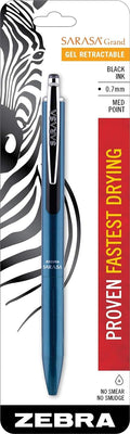 Zebra Pen, SARASA Grand Retractable Gel Pen, Solid Brass Barrel, Fast-Drying Black Ink, 0.7mm Point, Ideal for the Left-Handed, Eliminates Smudging, Gold Brass Barrel, 1-Pack, (45511)