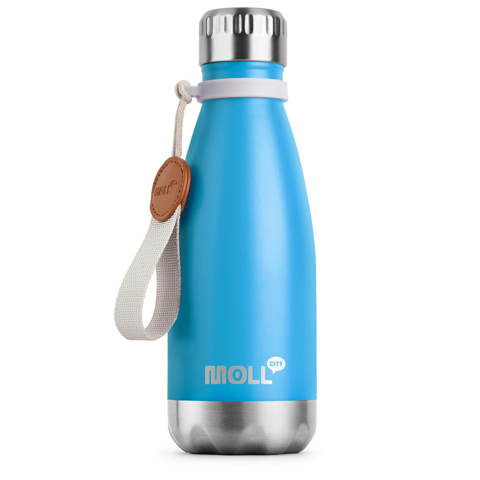 9 oz Water Bottle for Kids-Small Stainless Steel Water Bottle for School Vacuum Insulated Metal Leak Proof Cola Shape Water Flask for Boys Girls(Baby Blue)