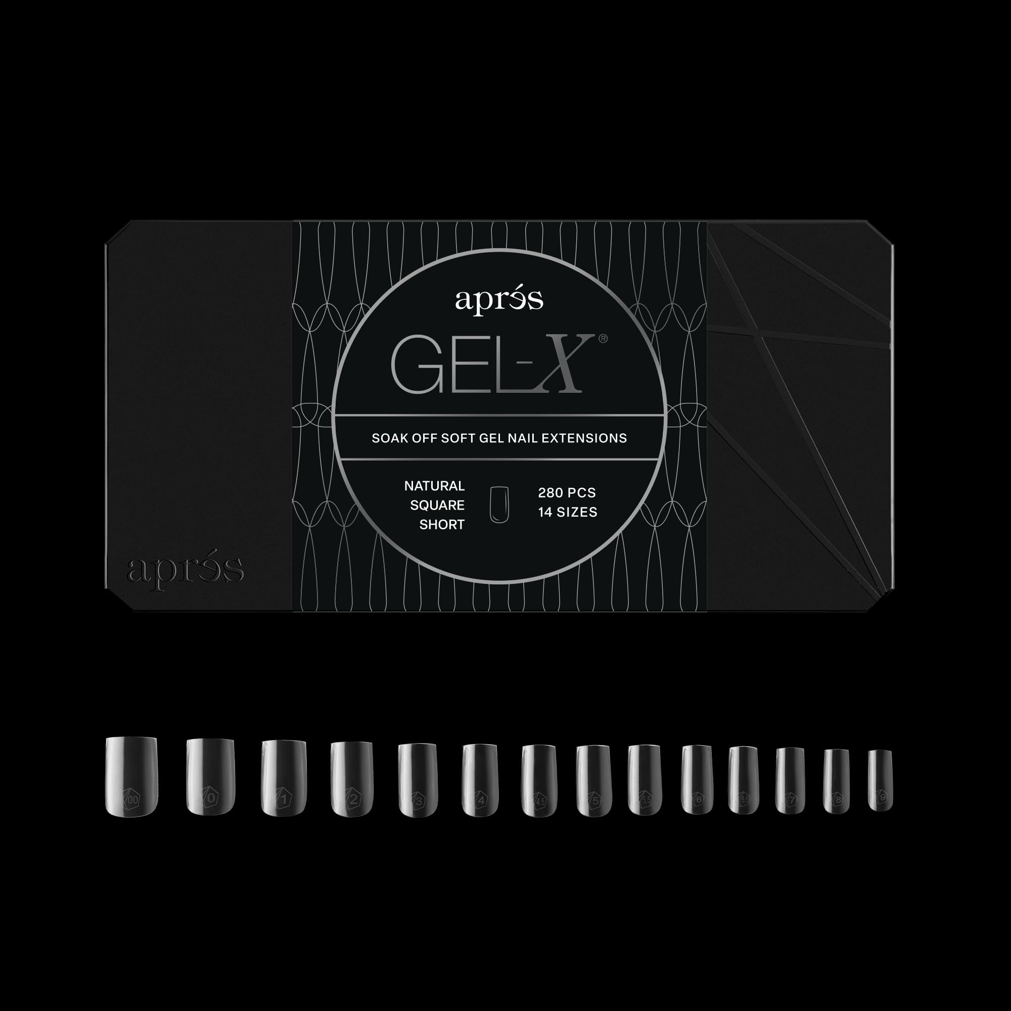 Aprés Gel-X® Square Box of Nail Tips | 280 Gel-X Tips, Soft Tips, 14 Sizes 00-9 | Half-sizes Included (Natural Square Medium, 280 Count)