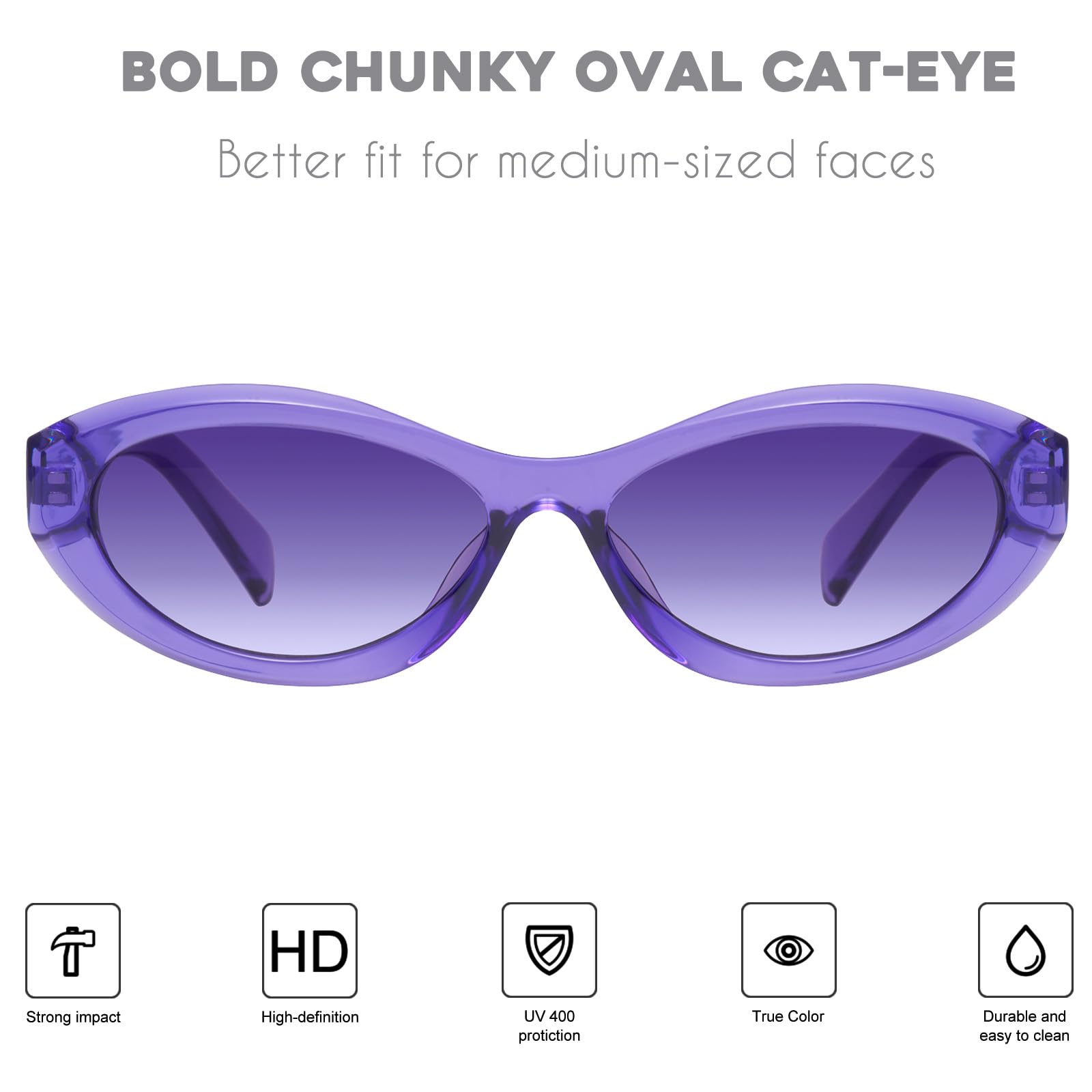 mosanana Oval Cat Eye Sunglasses for Women Retro Y2K Style MS52372
