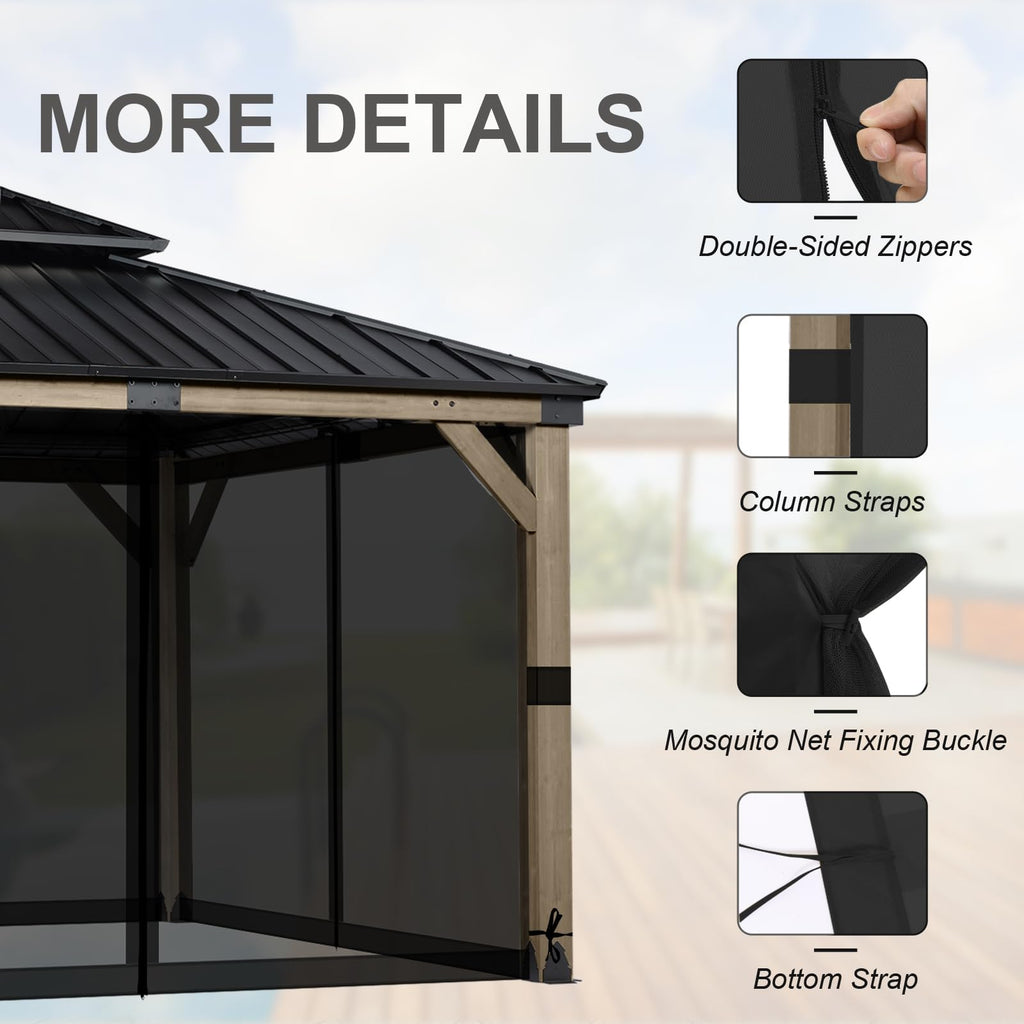 BPS 10' x 10' Gazebo Universal Mosquito Netting Screen Replacement, 4-Panel Mesh Screen Walls with Double Zippers for Outdoor Patio, Khaki (Mosquito Net Only)