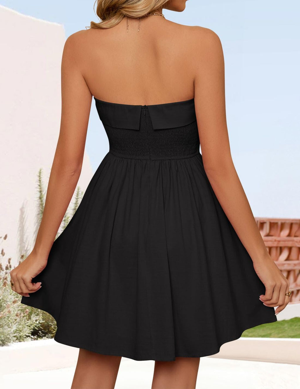 ZESICA Women's Summer Strapless Mini Dress 2026 Casual Off Shoulder A Line Swing Boho Beach Vacation Party Short Dresses