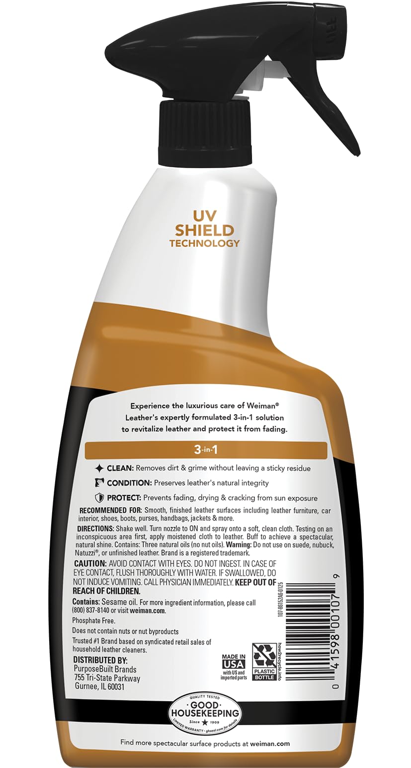 Weiman Leather Cleaner and Conditioner for Furniture - 12 Ounce - 2 Pack - Ultra Violet Protection Help Prevent Cracking or Fading of Leather Couches, Car Seats, Shoes, Purses