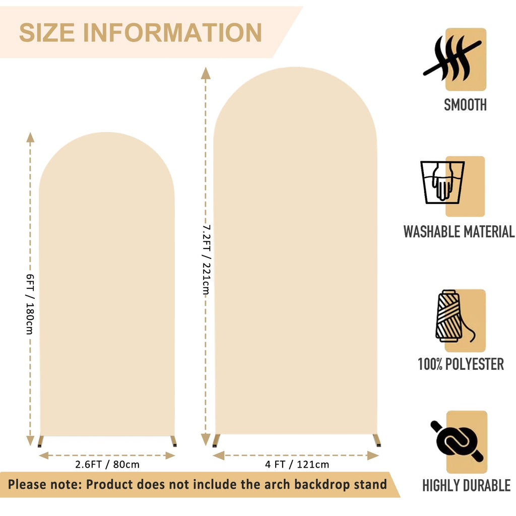 FANPROMS Beige Arch Backdrop Cover Set of 3 Wedding Arch Cover 4x5x6FT Round Top Arch Stand Cover for Fitted Arch Covers Spandex Backdrop Covers Set for Wedding Party Ceremony Decorations
