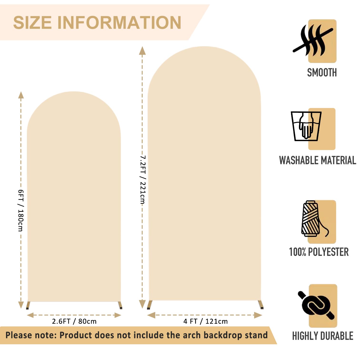 FANPROMS Beige Arch Backdrop Cover Set of 3 Wedding Arch Cover 4x5x6FT Round Top Arch Stand Cover for Fitted Arch Covers Spandex Backdrop Covers Set for Wedding Party Ceremony Decorations