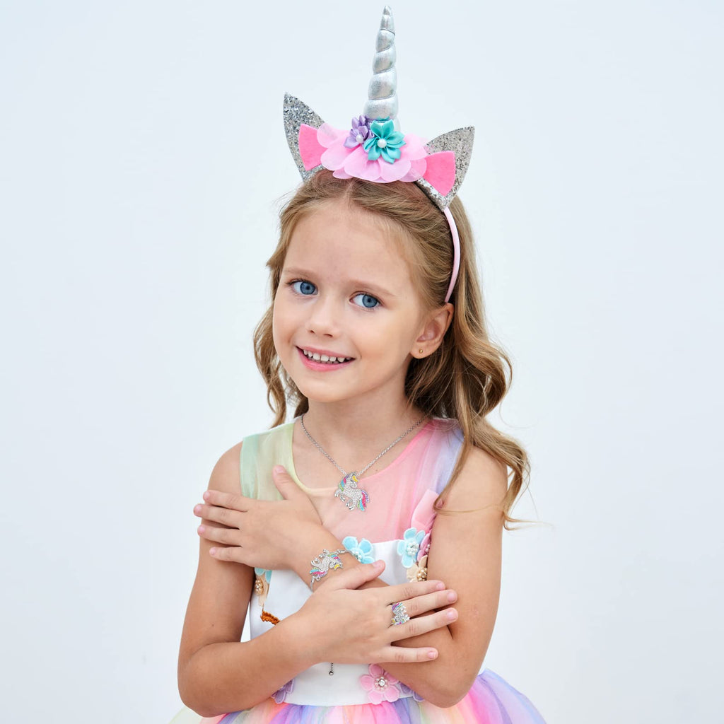 Unicorn Princess Dress Up Clothes for Little Girls – Costume, Jewelry and Headband