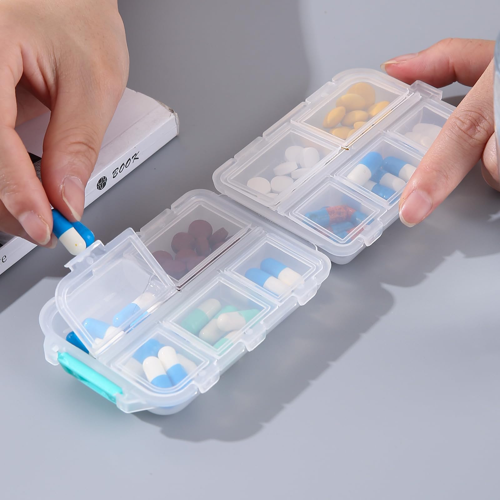 1Pack Travel Pill Organizer - 10 Compartments Pill Case, Compact and Portable Pill Box, Perfect for On-The-Go Storage, Pill Holder for Purse Blue