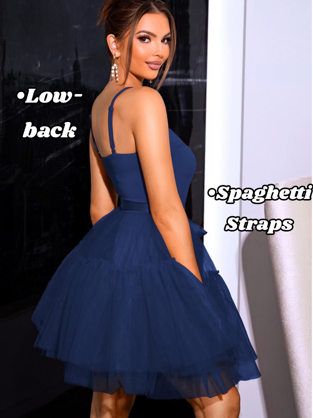 Kaei&Shi Poofy Short Tulle Dress,Spaghetti Strap Semi Formal Dresses for Women,Elegant Birthday Outfit Homecoming Cocktail