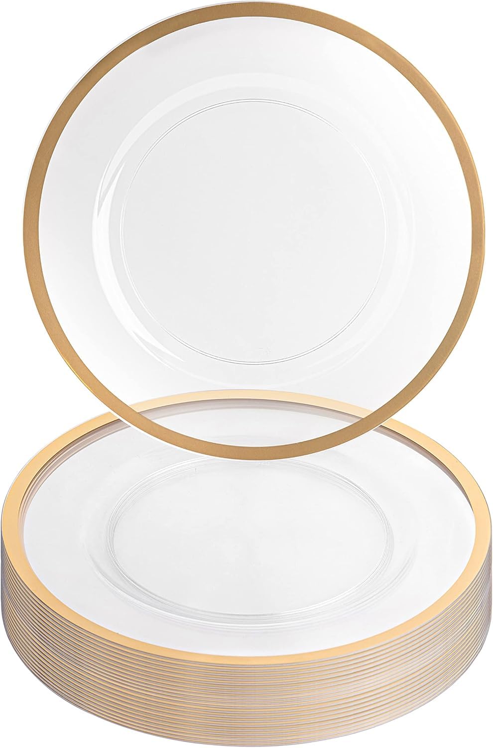 PARTY BARGAINS 13-Inch Charger Plates - 96 Pack, Clear Gold Rim, Heavy-Duty Disposable Chargers for Elegant Dining - Ideal for Weddings and Formal Events