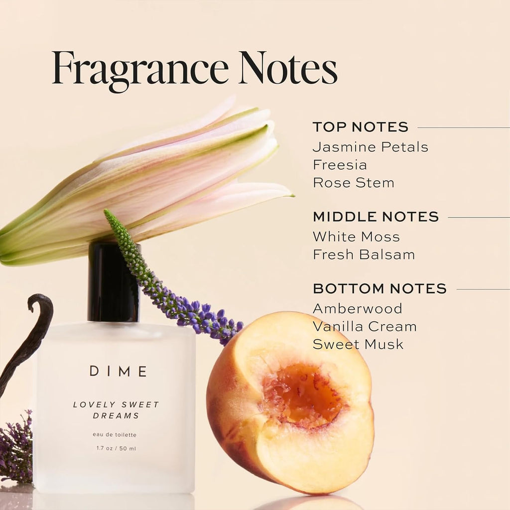 DIME Beauty Lovely Sweet Dreams Travel Perfume, Soft Floral Perfume for Women with Freesia, Vanilla Cream & Amber, Eau de Toilette Spray, Vegan, 0.34 oz / 10 ml