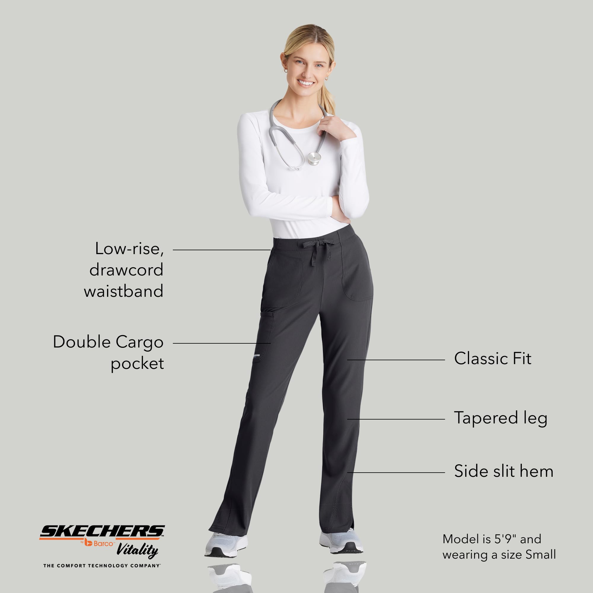 BARCO Skechers Vitality Charge Slim Fit Scrub Jogger for Women – Low-Rise Bottoms with Tapered Leg & 4-Way Stretch
