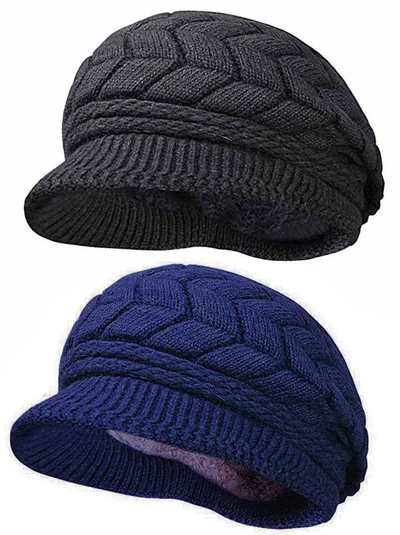 Women Winter Warm Knit Hat Wool Snow Ski Caps with Visor