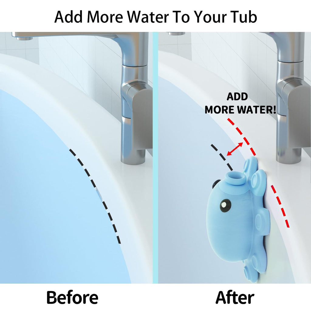 Bathroom Bathtub Overflow Drain Cover- Silicone Bath Tub Drain Cover, Tub Overflow Drain Stopper with Suction Cups, Adds Inches of Water for Deeper Bath, Cute Bathroom Accessories, Baby Blue