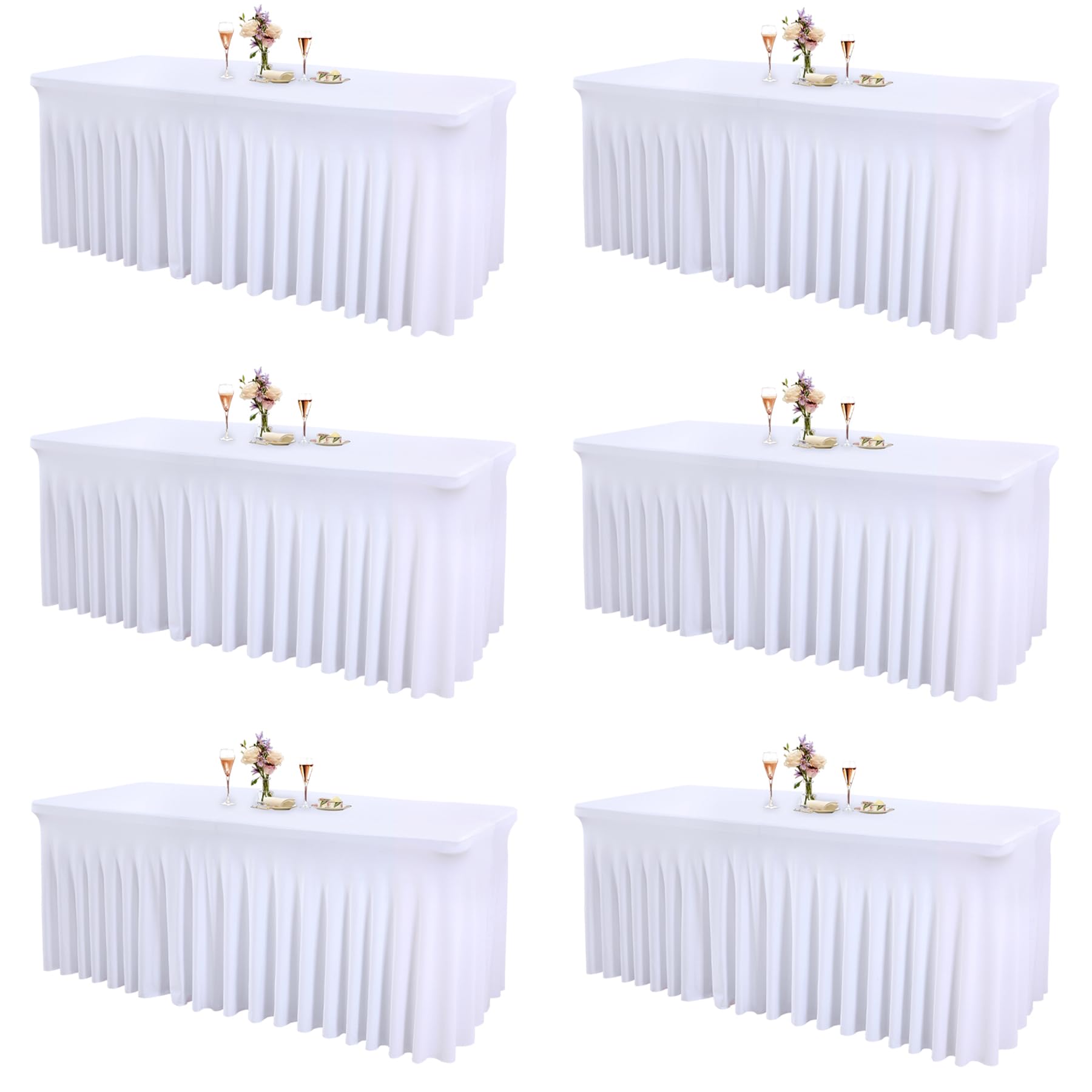 1 Pack Baby Blue Table Clothes for 4 Foot Rectangle Tables, One-Piece Wrinkle Resistant Stretch Spandex Table Covers with Skirt for Event Banquet Wedding Birthday Party