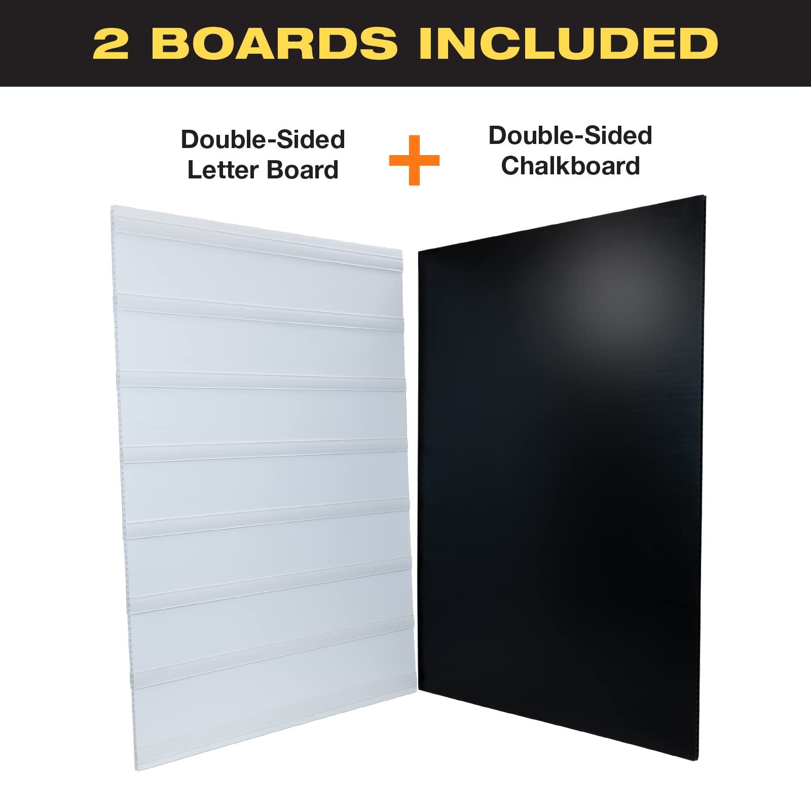Swinging Changeable Message Sidewalk Sign: 24" x 36" Sign with 792 Pre-Cut Double Sided Letters and Storage Box. Includes Black Board & Letter Board (Black Color Legs)