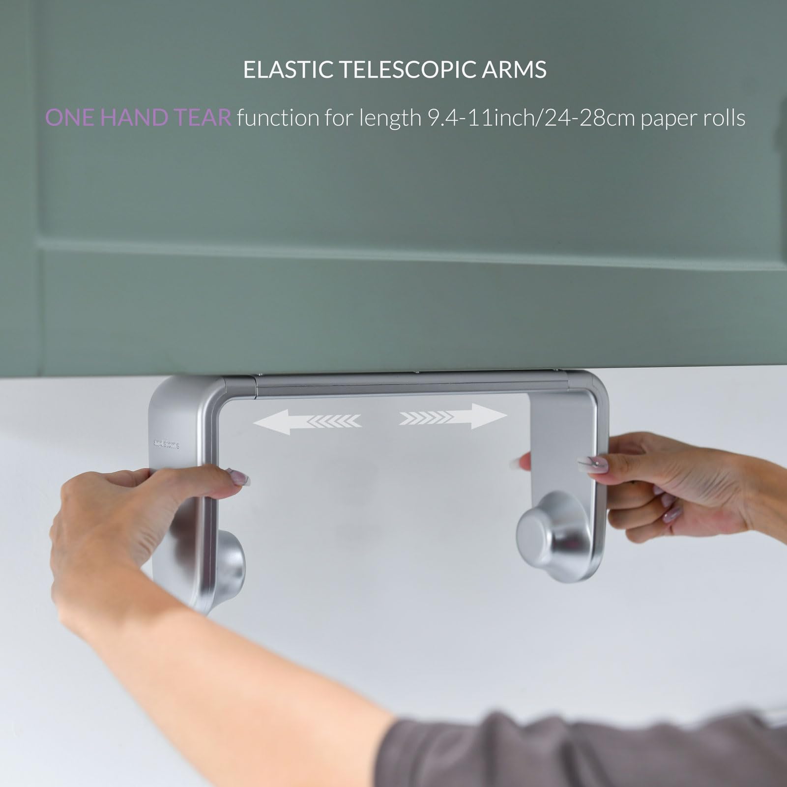 simpletome Paper Towel Holder ONE Hand Tear Adaptive Tension Arm Adjustable Length 9.4-11inch/24-28cm (Black) | adaptive adjustable tension arm | tear one/more sheets at one time | adhesive or drilling | abs plastic | easy to replace