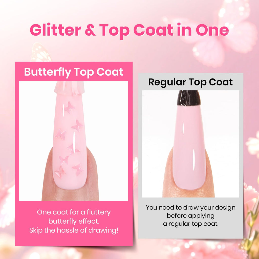 Beetles Heart Gel Top Coat 15ml - Hema Free Glitter Shine No Wipe Top Coat Long-Lasting for Gel Polish, Pink Heart Sparkle Soak Off UV LED Gift for Women