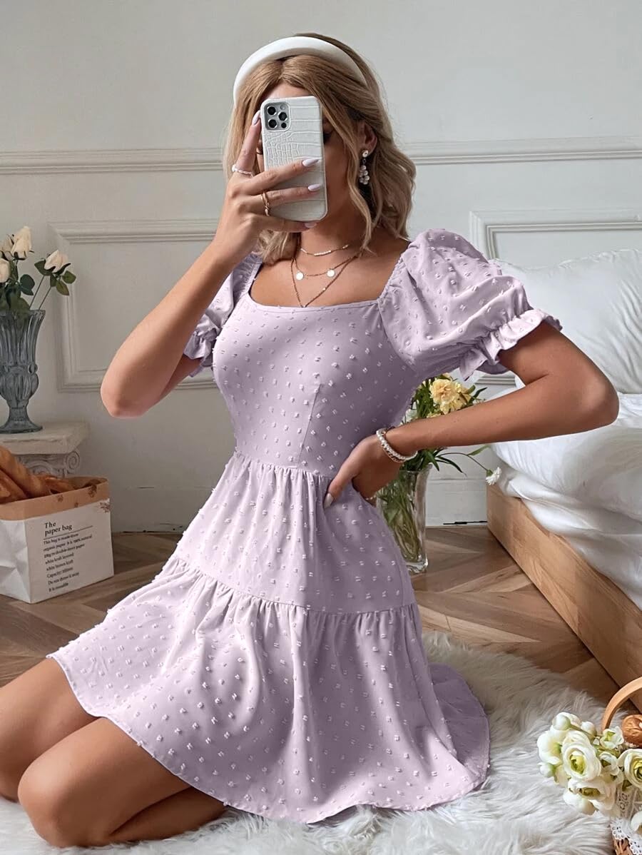 Narecte Summer Dresses for Women 2026,Tie Backless Swiss Dot Mini Dress,Ruffle Hem Flowy Casual Dresses