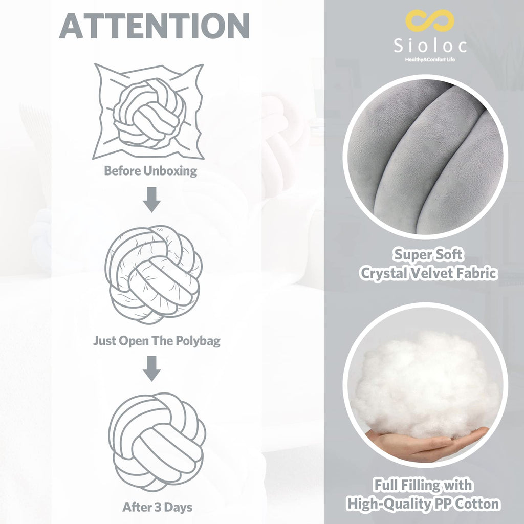 Sioloc Soft Knot Ball Pillows,Round Throw Pillow Cushion Home Decoration Plush Pillow,Throw Knotted Pillow Handmade Round Pillow（7.8inches,Beige）