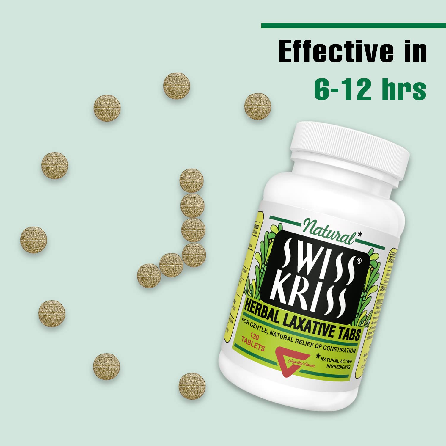 Swiss Kriss Herbal Laxative Tablets, Gentle & Natural Laxatives for Constipation Relief for Adults & Children Over Age 6, Works in 6-12 Hours, Senna Laxative, 120 Tablets Total