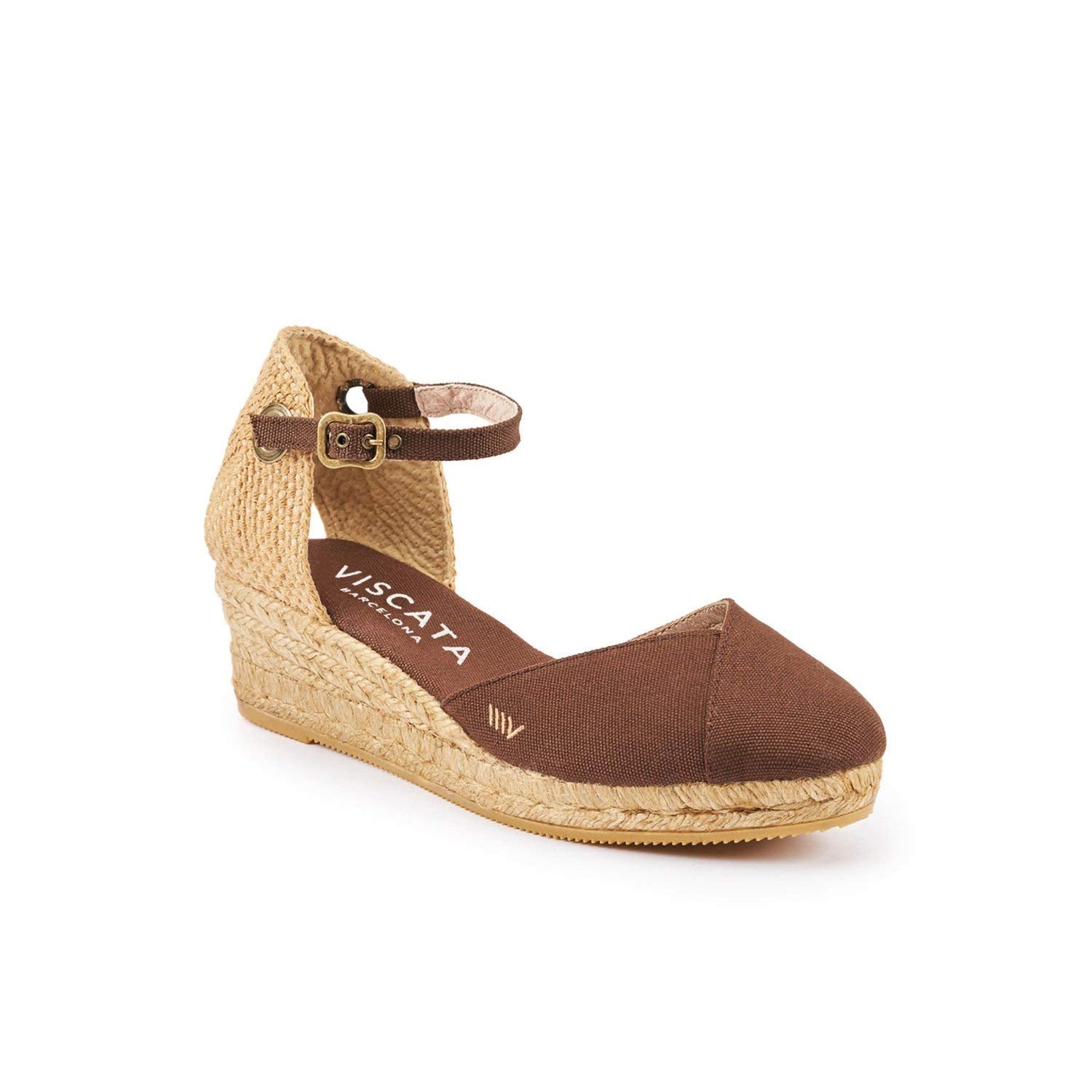 Viscata Pubol Espadrille Canvas Low Wedges with Ankle Strap Spain Handmade 2” Heel Women's Sandals with Breathable Organic Cotton Canvas and 100% Natural Jute for all Occasions: Casual, Work, Party