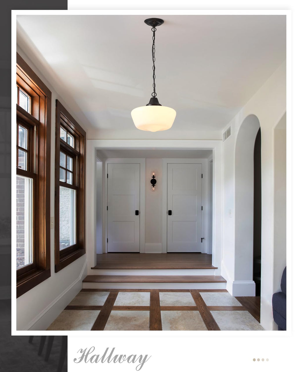 Schoolhouse Light Fixture, 12 Inch Black Finish with Milk Glass Semi Flush Mount Ceiling Light, Ceiling Light Fixture for Kitchen Hallway Entryway (Type C Pendant Light)