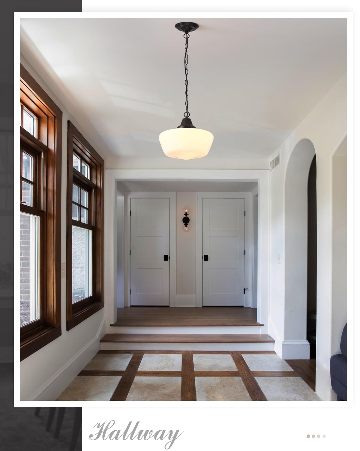 Schoolhouse Light Fixture, 12 Inch Black Finish with Milk Glass Semi Flush Mount Ceiling Light, Ceiling Light Fixture for Kitchen Hallway Entryway (Type C Pendant Light)