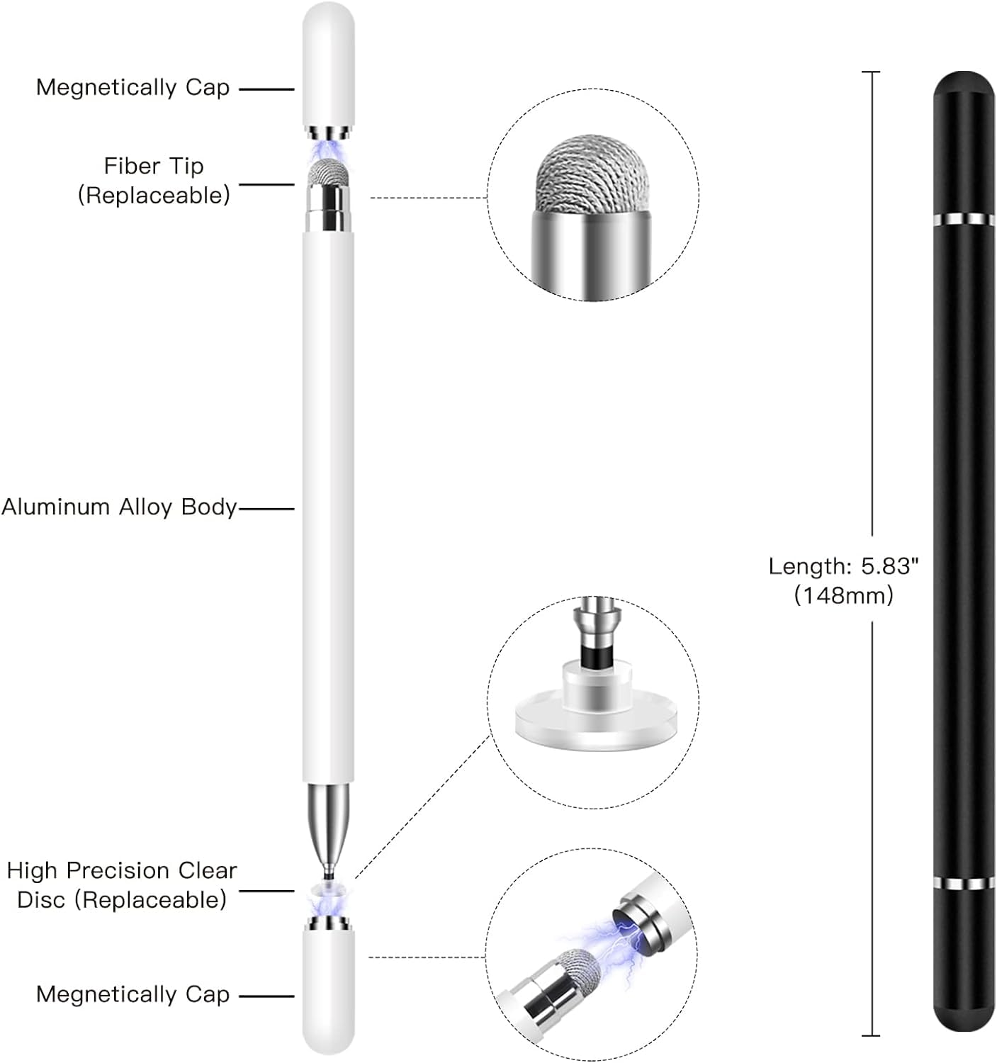 3-in-1 Stylus Pen for Samsung Galaxy Tab A11/A11+/A9+/A9/A8/A8 Plus/A7/A7 Lite, Stylus for iPad Pro/iPhone/Fire/Surface Tables Android,&iOS All Touch Devices (3 in 1 Black)