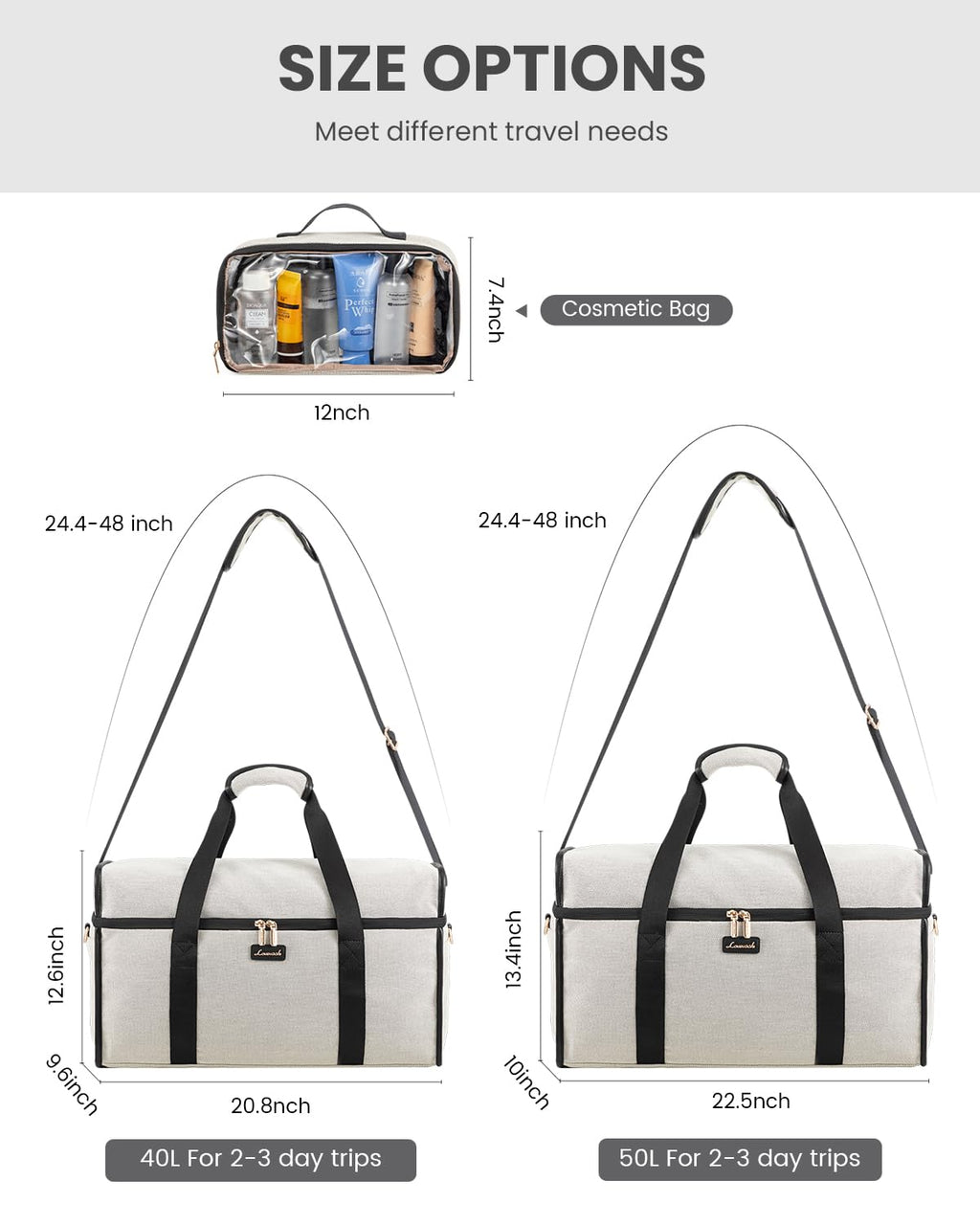 LOVEVOOK Travel Duffle Bag - Weekender & Overnight Bag with Toiletry & Wet Pocket, Carry-On Size, 3pc Set