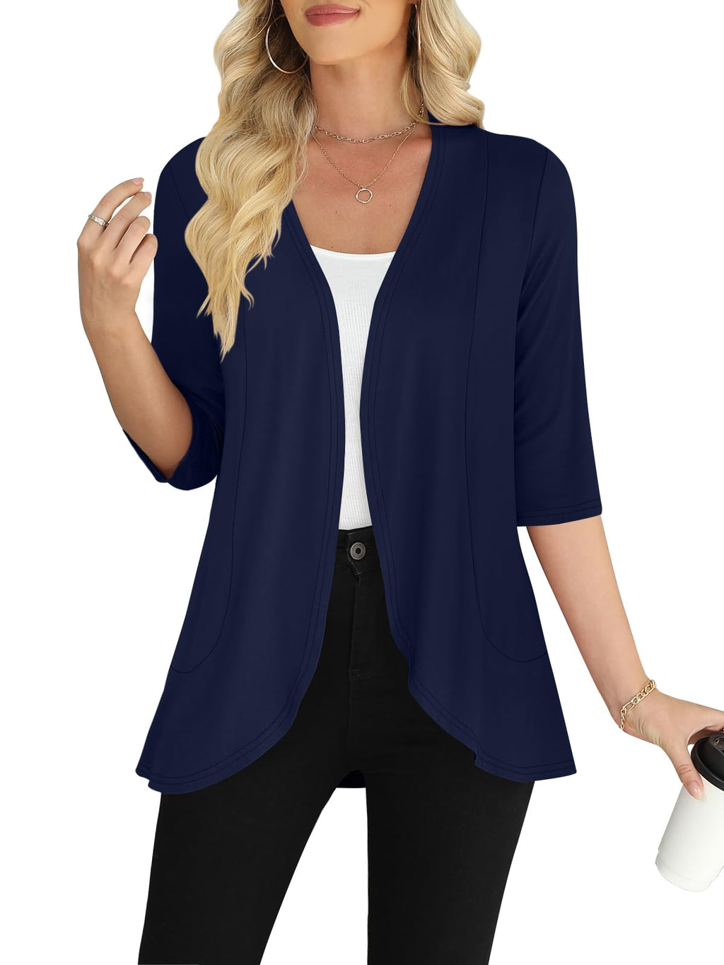 Yincro Women's Casual 3/4 Sleeve Cardigan Lightweight Soft Open Front Cardigans