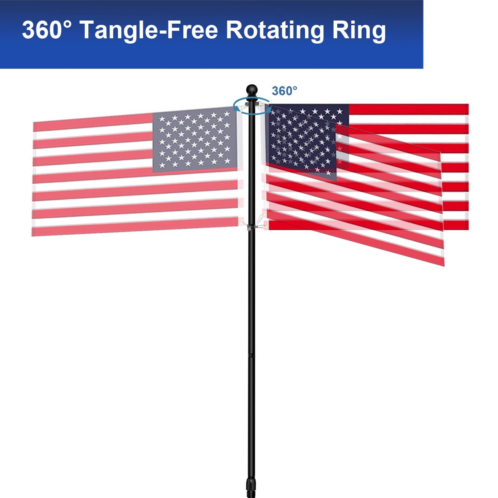 Indoor Flagpole with Base,Telescoping Flag Pole 6FT-8FT, Flagpoles Rotate 360 Degrees, 3X5 USA Flag-Heavy Duty Water Resistant Polyester Canvas Embroidered Stars. Suitable for Office, Auditorium, School, Use (1-pack)