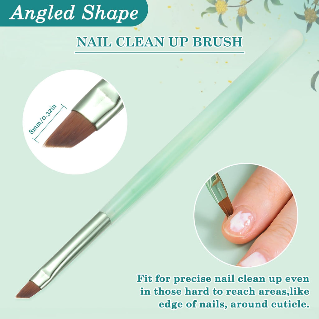 Nail Art Clean Up Brushes,Nail Brushes for Cleaning Polish Mistakes on the Cuticles, Acetone Resistant Nail Brush, Fingernail Cleaning Brushes for Nail Art and Designs (2 Pcs Round&Angled)