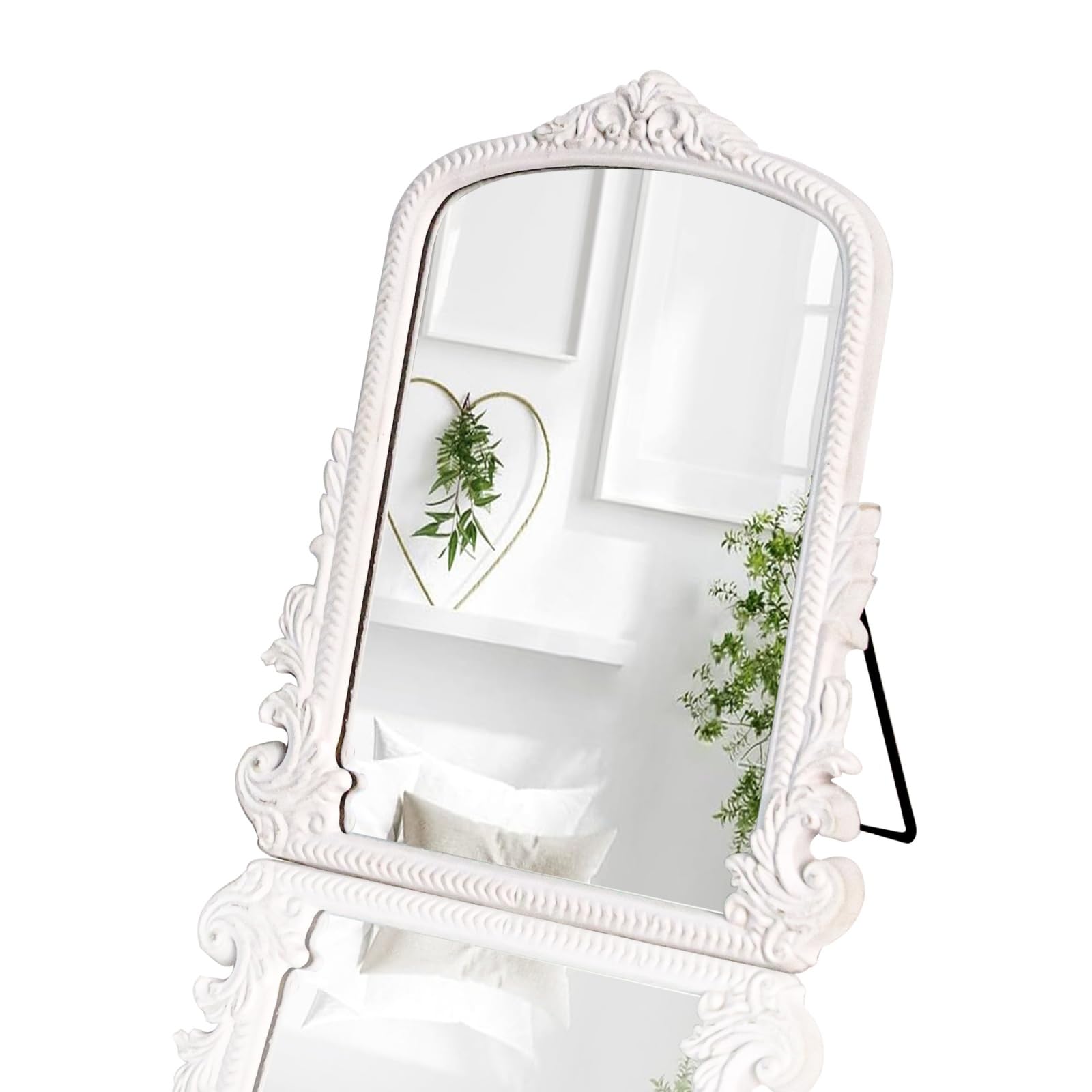 Small Vintage Vanity Makeup Desk Mirror, Antique Traditional Arch Table Mirror in Gold, Decorative Wood Carved Mirror for Living Room Bedroom Tabletop 11.8" x 9.6"