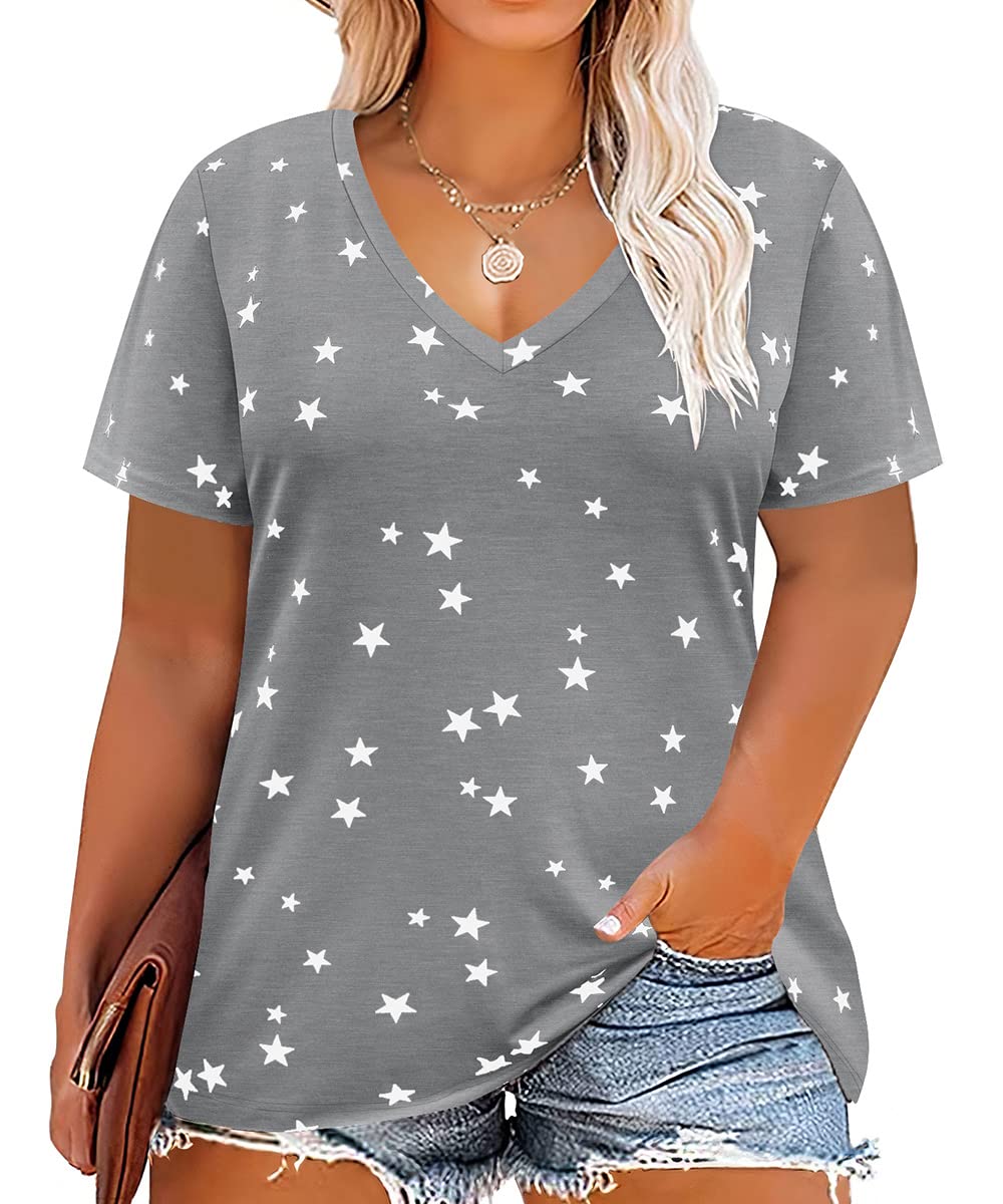 CARCOS Womens Plus Size Tops Short Sleeve Shirts V Neck Tunic Floral/Aniaml Blouses XL-5X