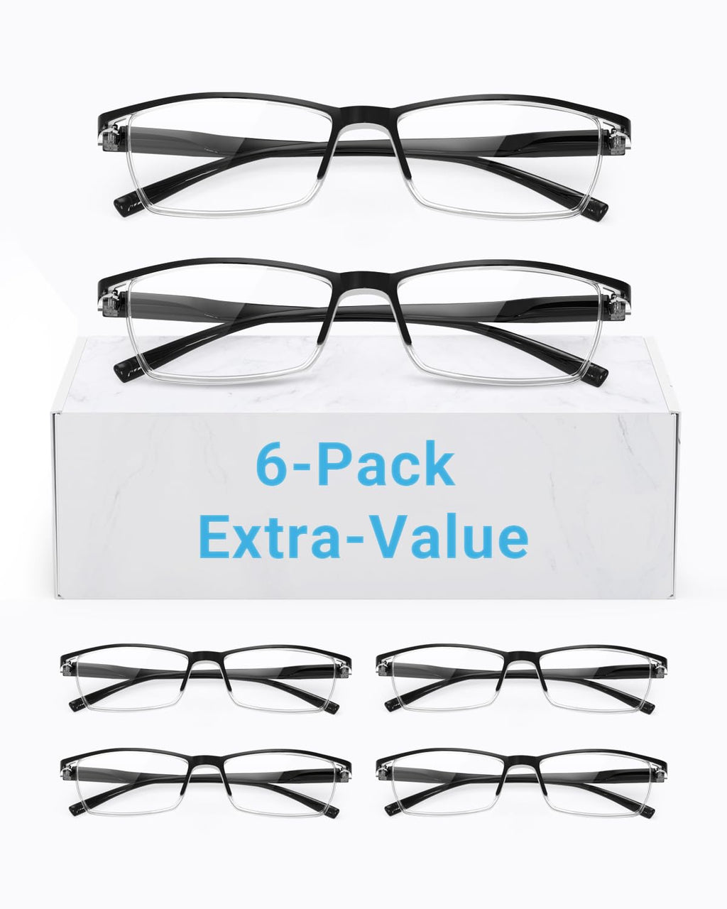 LUFF 6Pcs Anti-Blue-ray Reading Glasses Portable Ultra-Light Readers(0.00X)