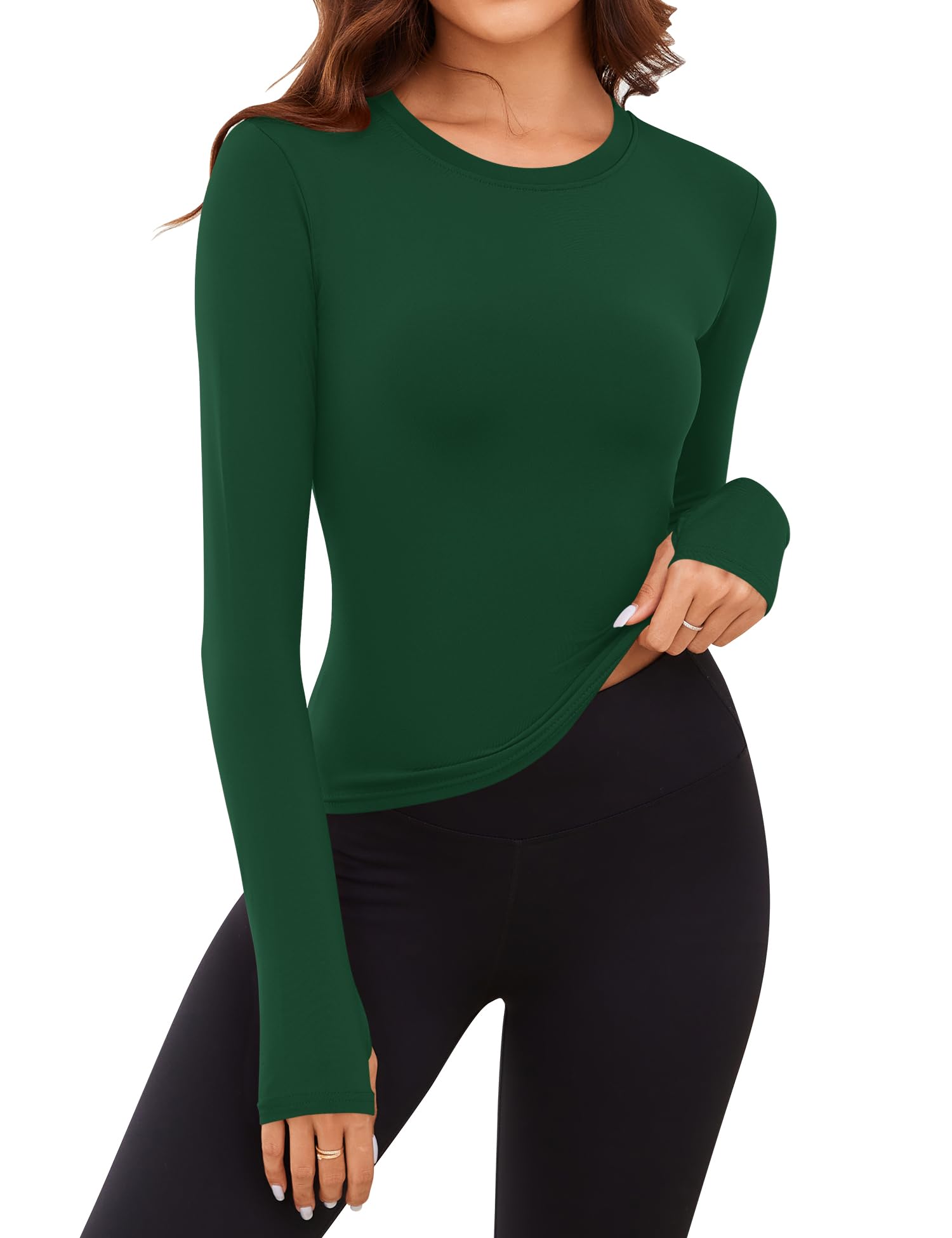Rapbin Thermal Shirts for Women Long Sleeve Tops Ladies Fleece Undershirt for Winter Cold Weather with Thumb Holes XS-L