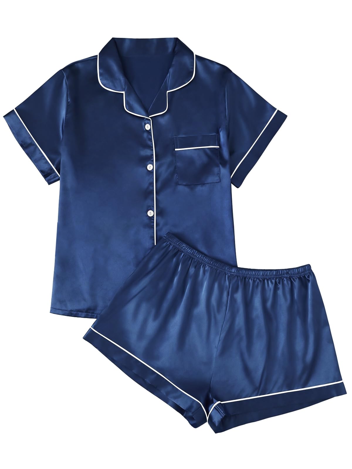 LILLUSORY Silk Satin Pajama Set for Women 2 Piece Lounge Pjs Winter Matching Summer Sleepwear Button Down Shirt Shorts