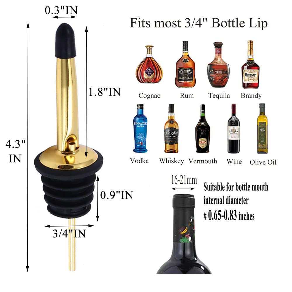 Pafusen 6 Pack Liquor Bottle Pourers, Liquor Pour Spout for Liquor Bottles, Stainless Steel Olive oil Dispenser Spout, Alcohol Pourer Spouts Dust Caps Covers Fixed, Gold