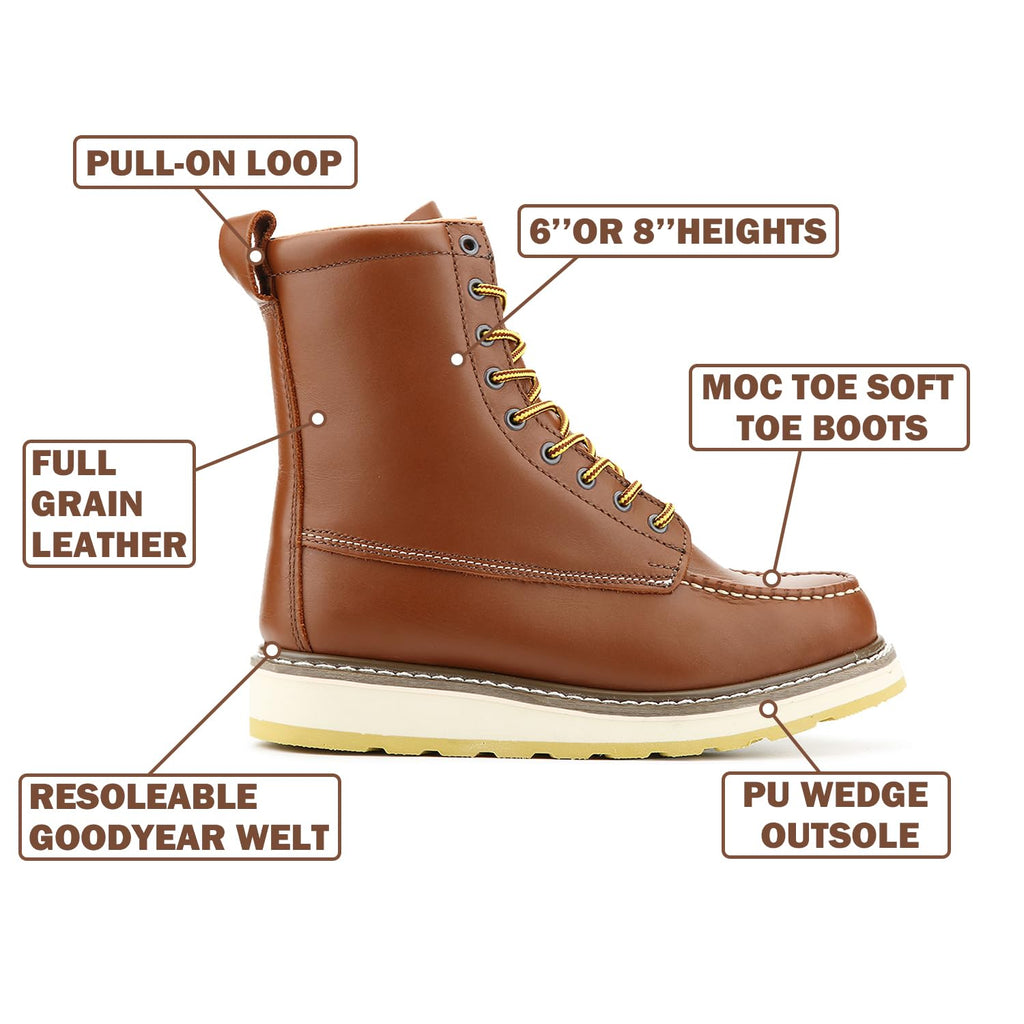 Men's SureTrack 6" & 8'' Leather Soft Toe Work Boot for Men, Welt Construction, Oil/Slip Resistant, Wedge Sole, Moc Toe Men's Work Boots, EH, 84994 & 86994