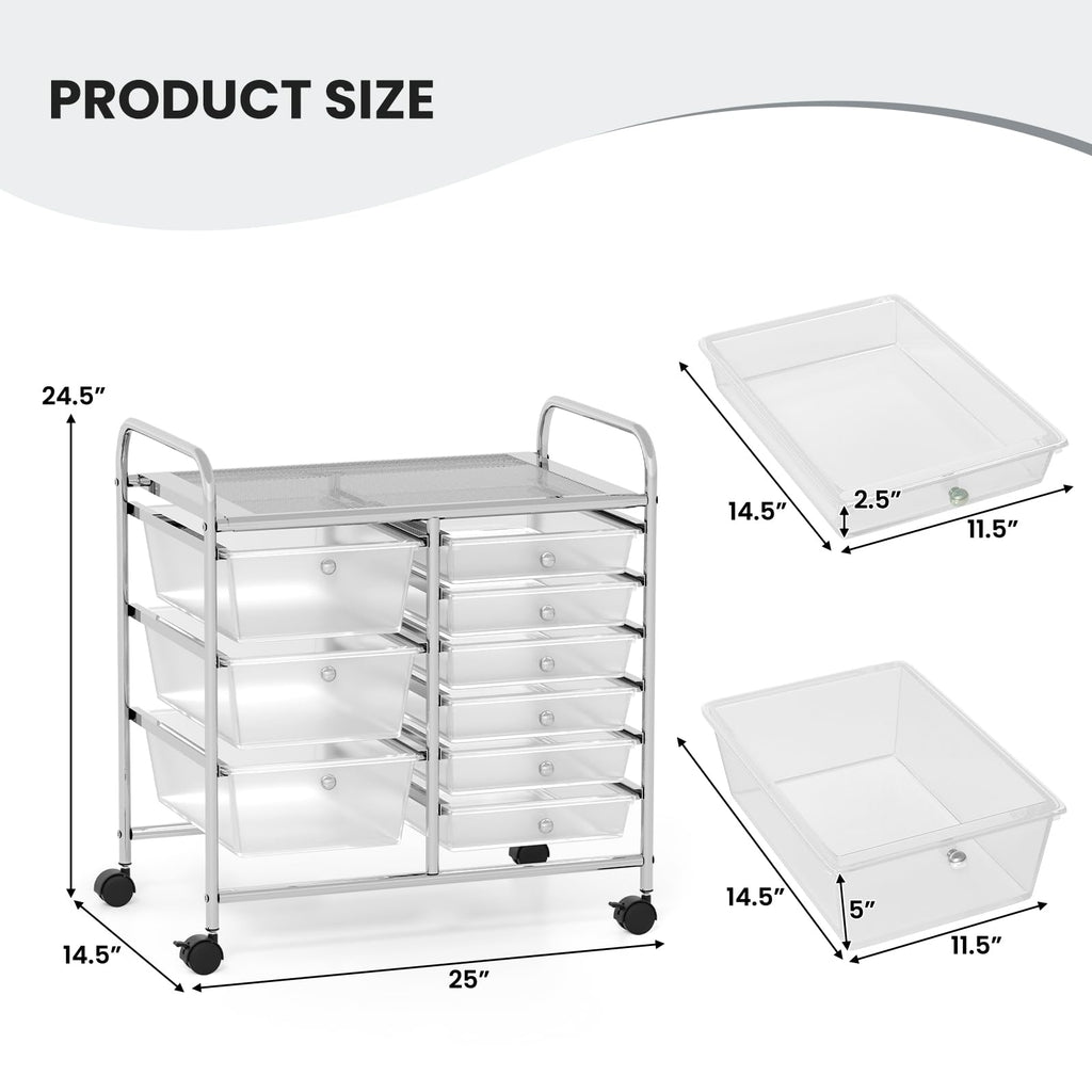 LDAILY 9 Drawer Rolling Storage Cart, Rolling Cart with Drawers for Classroom, Art Supply Craft Organizer on Wheel with Metal Frame & Handles for Home Office School