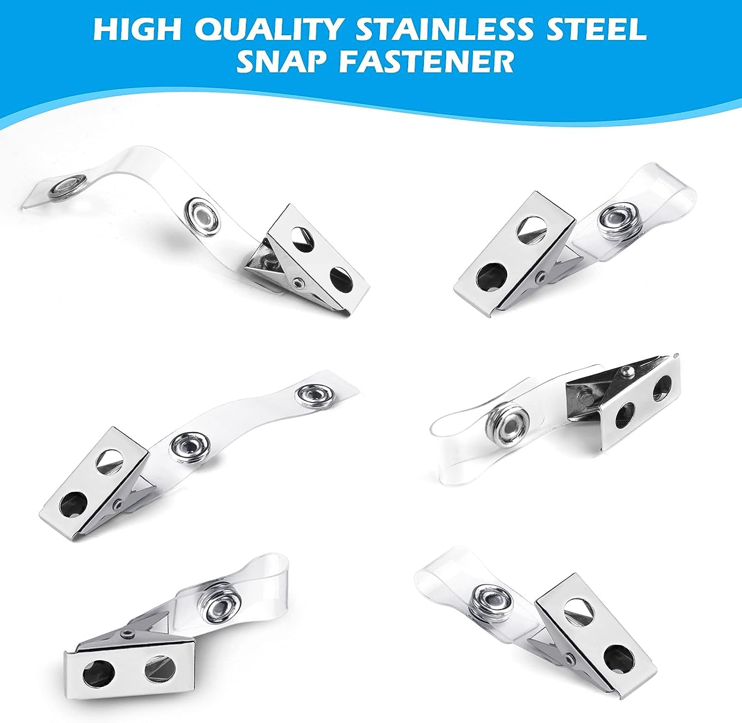 30Pcs Metal Badge Clips with Clear PVC Straps, Premium Double Hole Metal Badge Clips for ID Cards, Badge Holders, Name Tags Work Badges