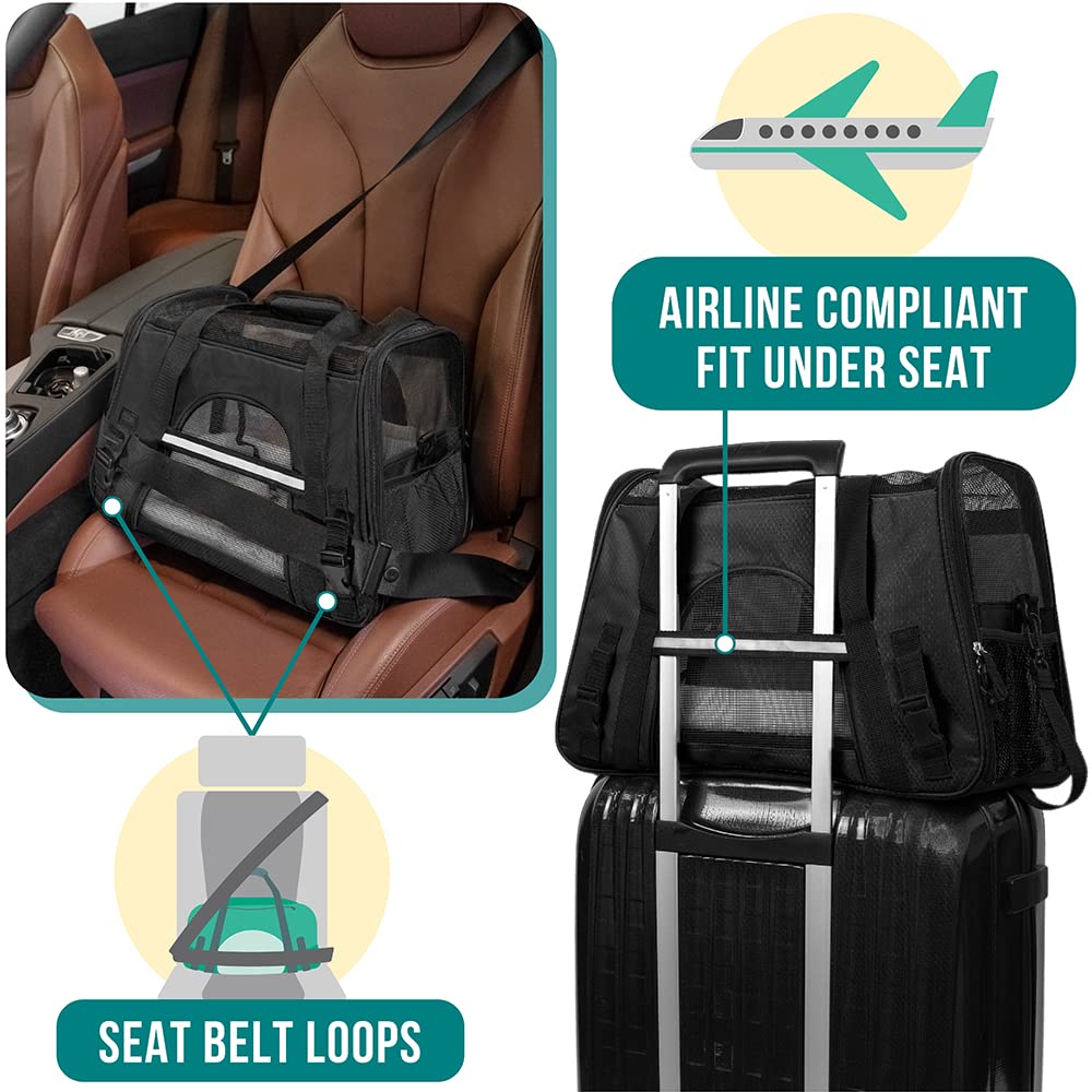 PetAmi Airline Approved Pet Carrier for Cats & Small Dogs, Soft Sided TSA Travel Carrier Bag with Sherpa Bed, Breathable Mesh Ventilation, Collapsible Bowl, Fits Under Seat, Up to 18 lbs, Small Black