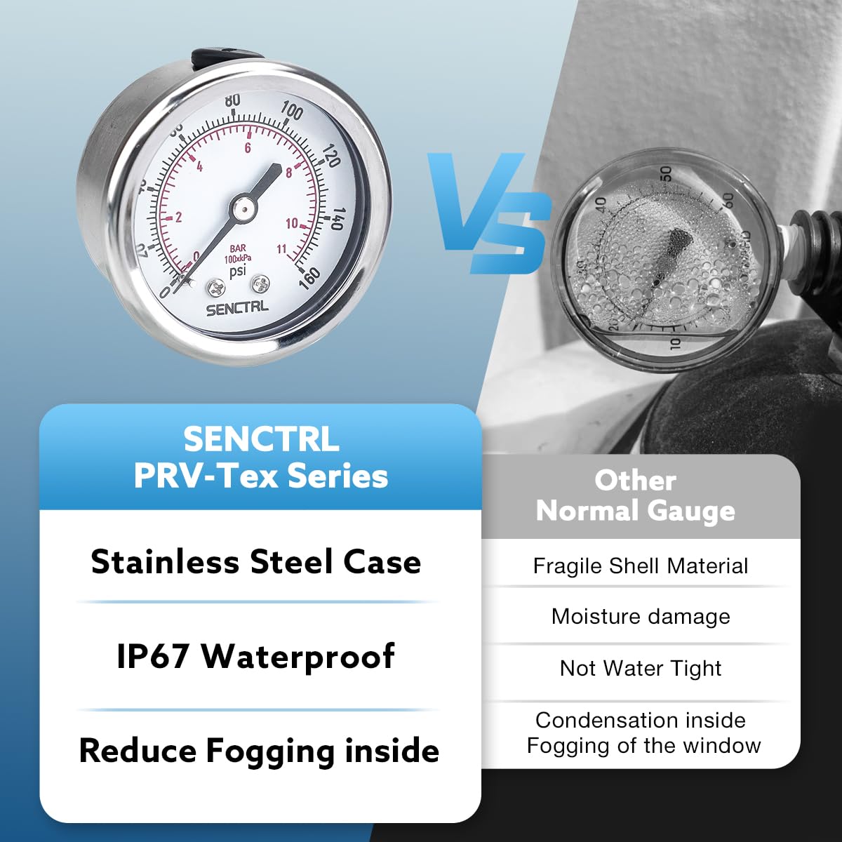 SENCTRL 30inHg Vacuum Pressure Gauge, 2" Dial, 1/8 NPT Lower Mount, Waterproof, Stainless Steel Case, for Tube Tester, HVAC, Pneumatic Air Compressor, Hand Pump, Valve Test