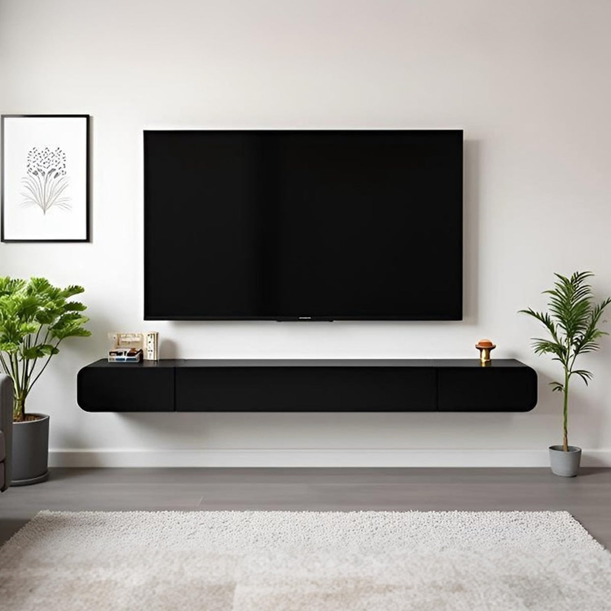 FPIGSHS Wall Mounted Media Console with 2 Drawers Solid Wood Floating TV Stand Hanging TV Shelf Entertainment Center TV Cabinet, for Home Office (A, 120cm/47.2in)